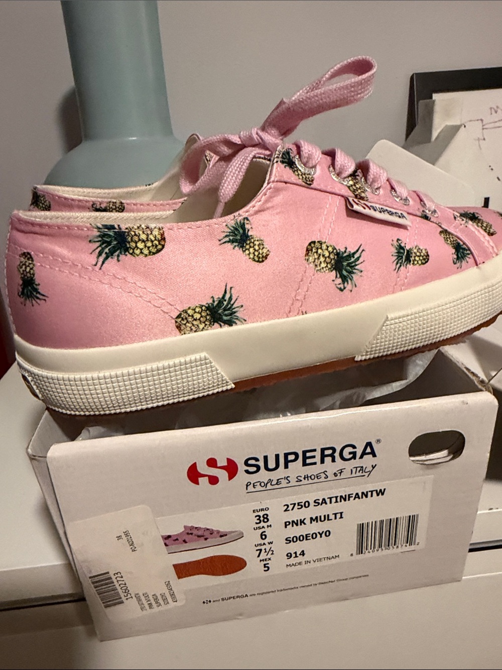 Superga Pink Canvas Pineapple Print Low-Top Sneakers - Picture 3 of 6